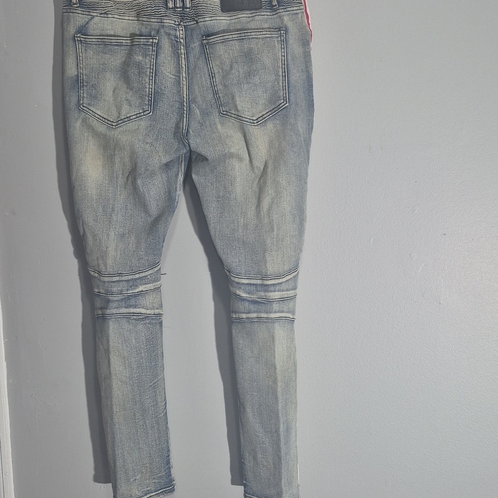 Rue21 Premium Blue Biker Denim Moto Jeans Skinny Supreme Flex Men's Size 34X32 - Picture 9 of 9